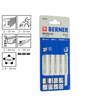 Berner MetalLine 1.2 - 2.6/75 Jigsaw Blades - For Metal