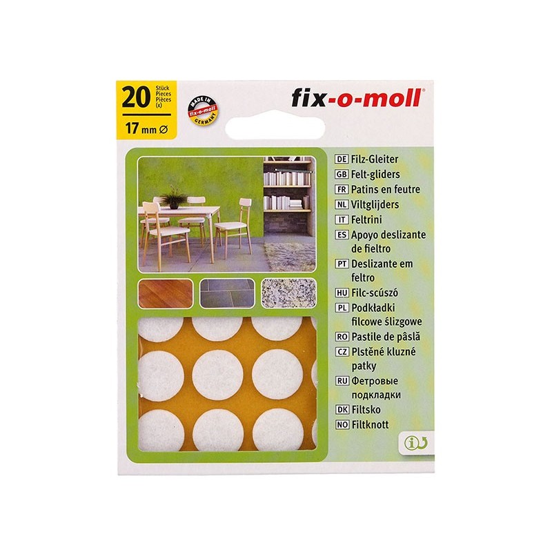 Самозалепващи плъзгачи за крака на мебели Fix-o-moll - ф17 мм, 20 бр., Бял Самозалепващи плъзгачи за крака на мебели Fix-o-moll - ф17 мм, 20 бр., Бял