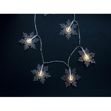 Коледни 10 LED снежинки - топла светлина 1м