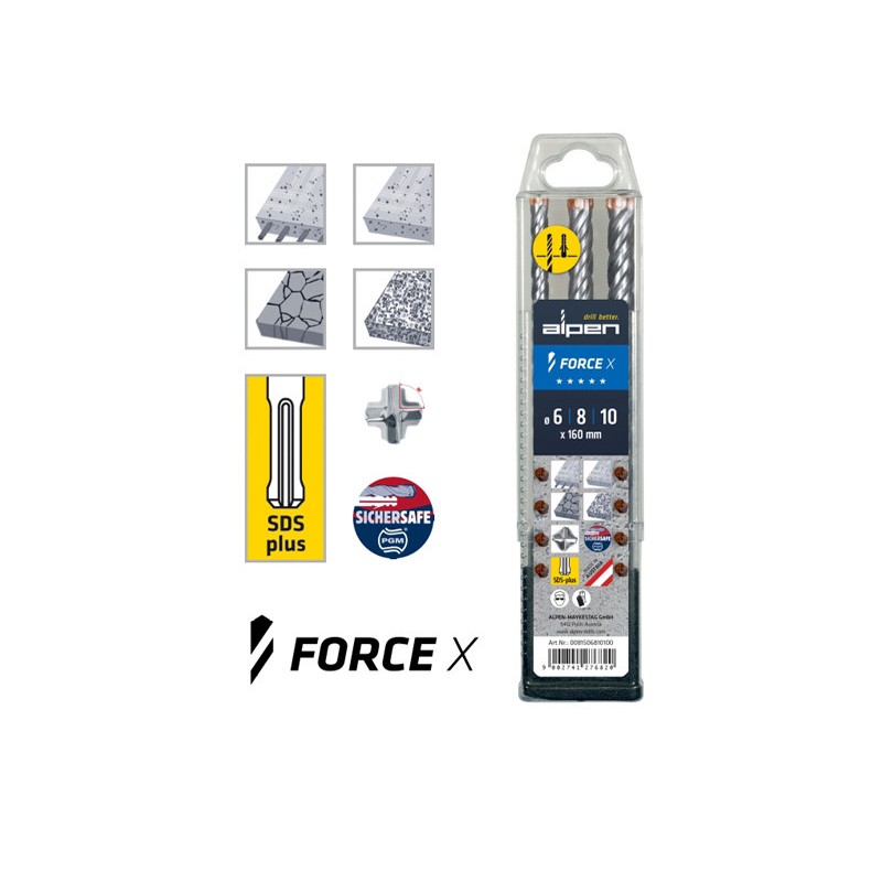 Alpen SDS-plus ste ForceX Hammer Drill Bit - 3pcs.