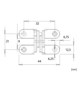Vici Furniture Hinge - 180 degrees, scheme