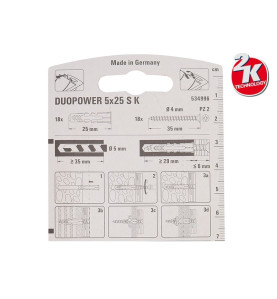 Fischer DUOPOWER S K Universal Plugs With Screw - 5 x 25 mm