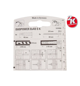 Комплект универсални дюбели с винт Fischer DUOPOWER S K - 8 x 40 мм, 8 бр.