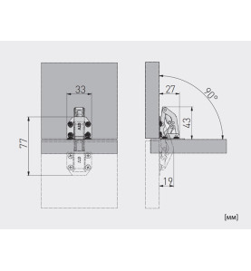 GTV PBR Furniture Hinge - 27 x 43 mm, Scheme