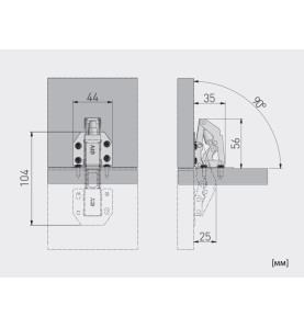 GTV PBR Furniture Hinge - 35 x 56 mm, Scheme