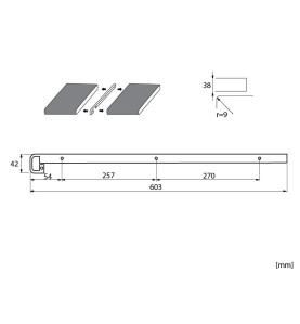 Aluminium connecting profile for 38 mm kitchen countertops - Scheme