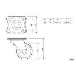 GTV LAG Rubberized Furniture Castor With Ball-bearing Plate - ∅38 mm