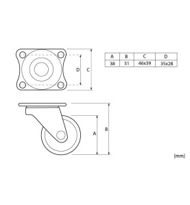 KM-LAG Rubberized Furniture Castor With Ball-bearing Plate - 38 mm, Scheme