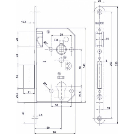 Assa Abloy 70 x 50 mm Lock For Wooden Interior Doors - Cylinder, Chrome Matt