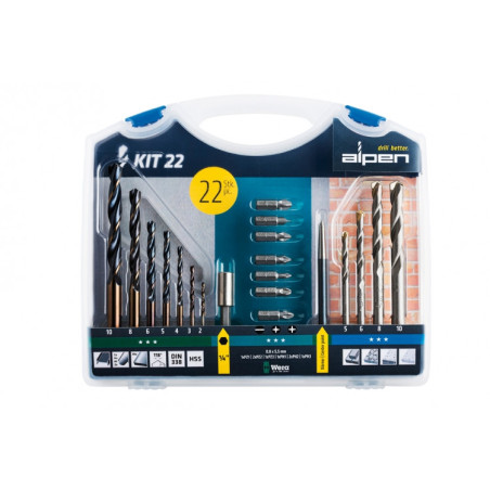 Комплект свредла и накрайници за отвертки Alpen Kit 22