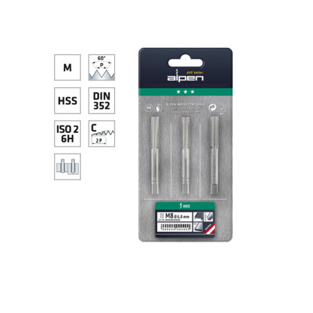 Alpen HSS Hand Taps Set For Metric ISO Threads