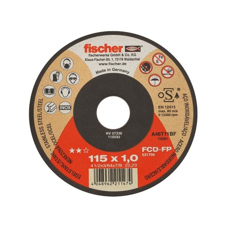 Тънък диск за рязане на стомана и неръждаема стомана Fischer Profi - 115 x 1.0 мм