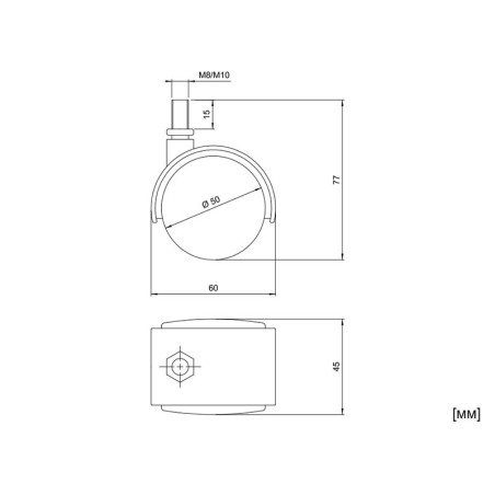 KDS-50 M8 Furniture Stem Castor With Bolt - ∅50 mm