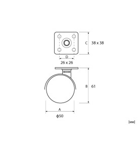 KM Furniture Castor With Plate And Brake - 50 mm, Scheme