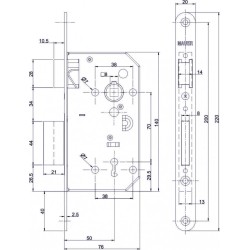 Брава за интериорни врати Mauer Assa Abloy 70 x 50 мм - Обикновен ключ, Хром