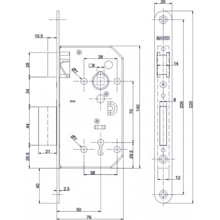 Mayer Assa Abloy 70 x 50 mm Lock For Wooden Interior Doors - Standard Key, Chrome Matt