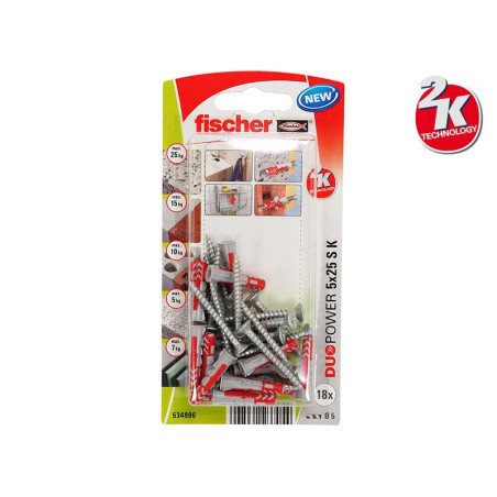 Fischer DUOPOWER S K Universal Plugs With Screw - 5 x 25 mm
