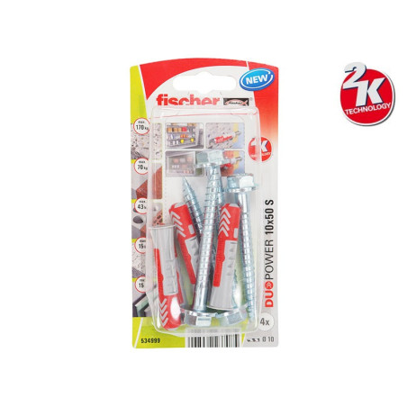 Fischer DUOPOWER S K Universal Plugs With Screw - 10 x 50 mm