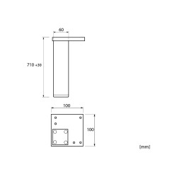 GTV Aluminium Adjustable Furniture Leg - 710 mm, 60 х 60 mm