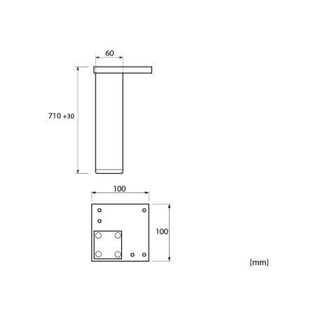 GTV Aluminium Adjustable Furniture Leg - 710 mm, 60 х 60 mm