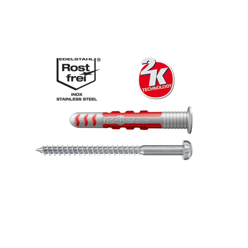Fischer DUOSEAL Universal Plugs With Screw - 6 x 38 mm S PH TX A2