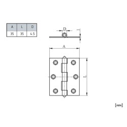 Metal Pivot Furniture Hinge - 35 х 35 mm