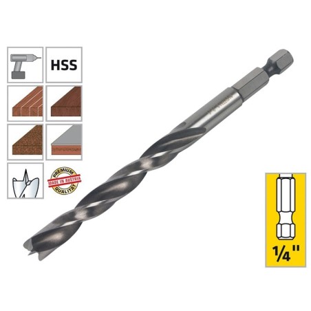 Свредло (бургия) за дърво Alpen Profi Holz - 1/4" опашка, 8 мм