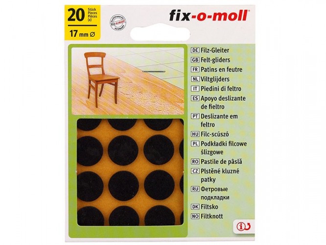 Самозалепващи плъзгачи за крака на мебели Fix-o-moll - 17 мм, 20 бр., Кафяви